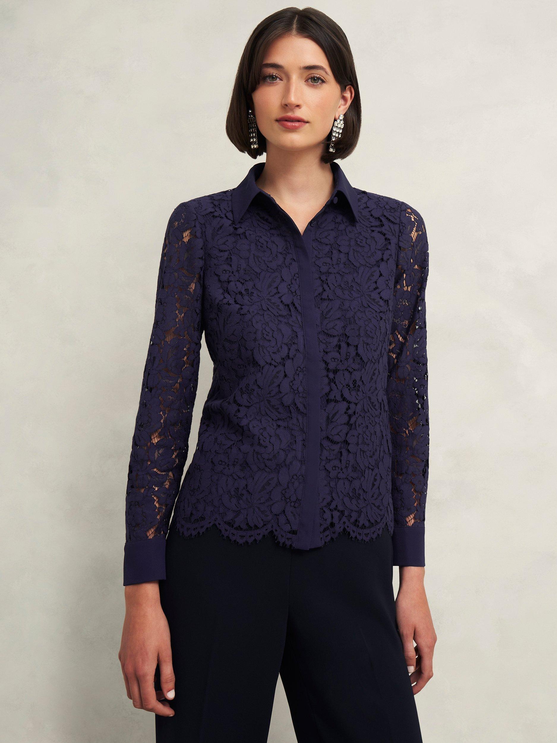 Hobbs Claire Lace Shirt, Midnight Navy