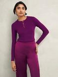 Hobbs Hayden Button Neck Jumper, Vibrant Purple