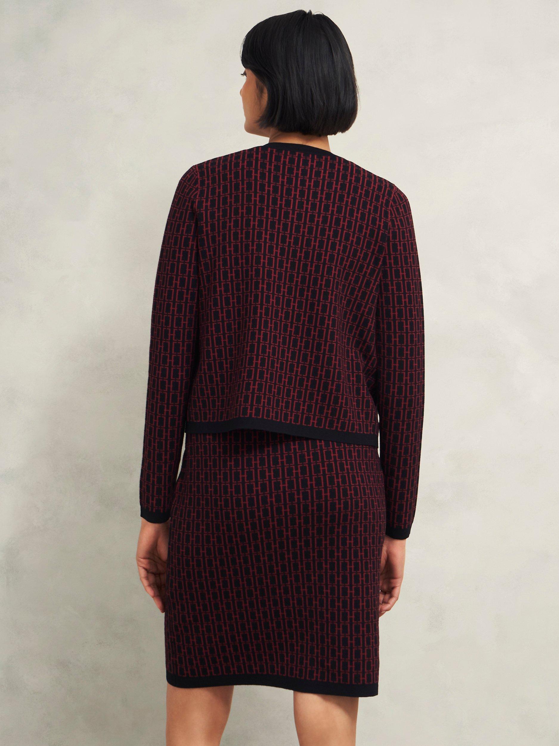 Product image 2 of 7, which shows Hobbs Perrie Knitted Jacket, Black/Rhubarb, XS