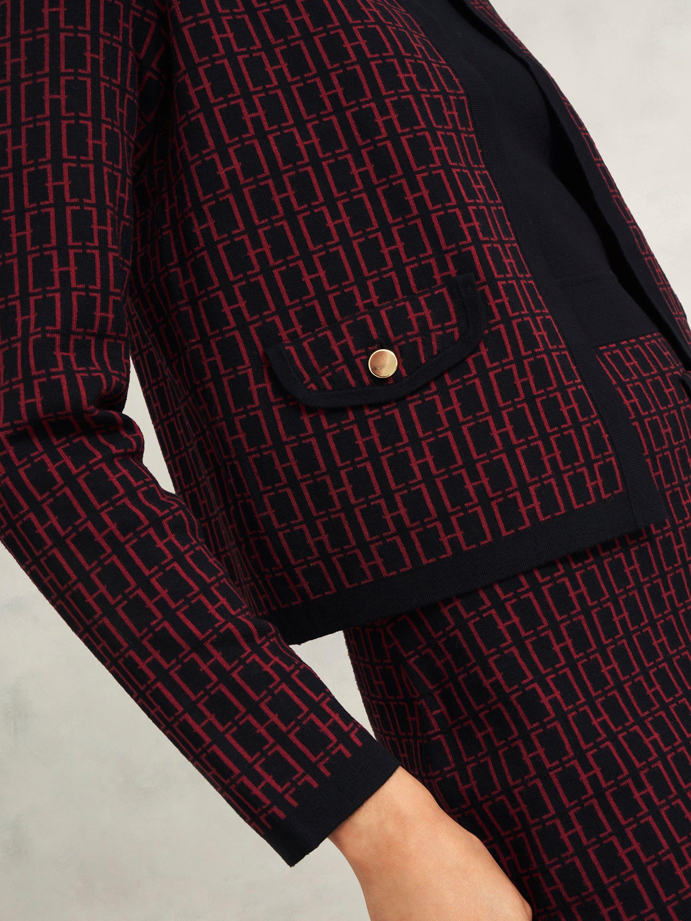 Product image 3 of 7, which shows Hobbs Perrie Knitted Jacket, Black/Rhubarb, XS