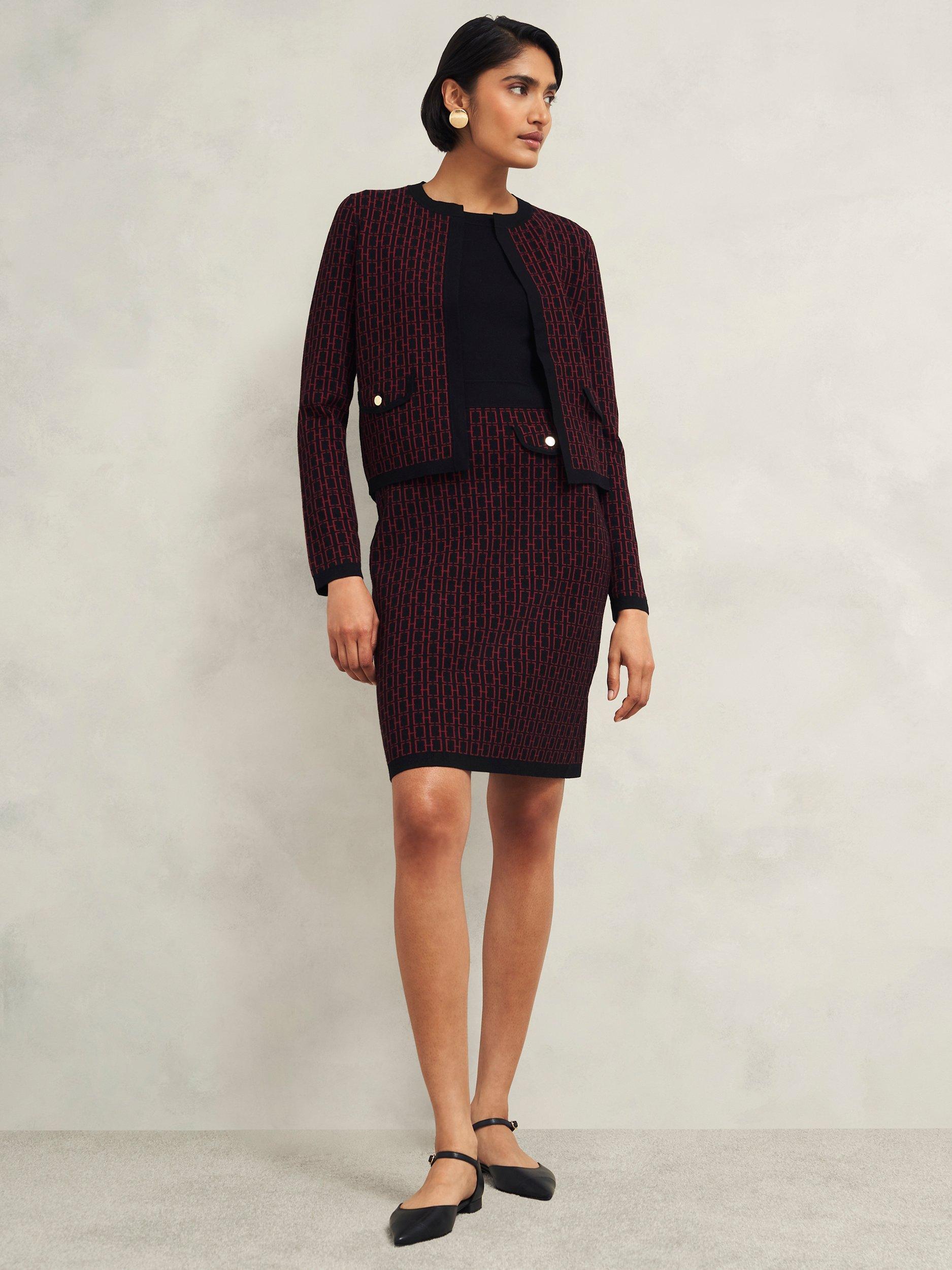 Product image 5 of 7, which shows Hobbs Perrie Knitted Jacket, Black/Rhubarb, XS