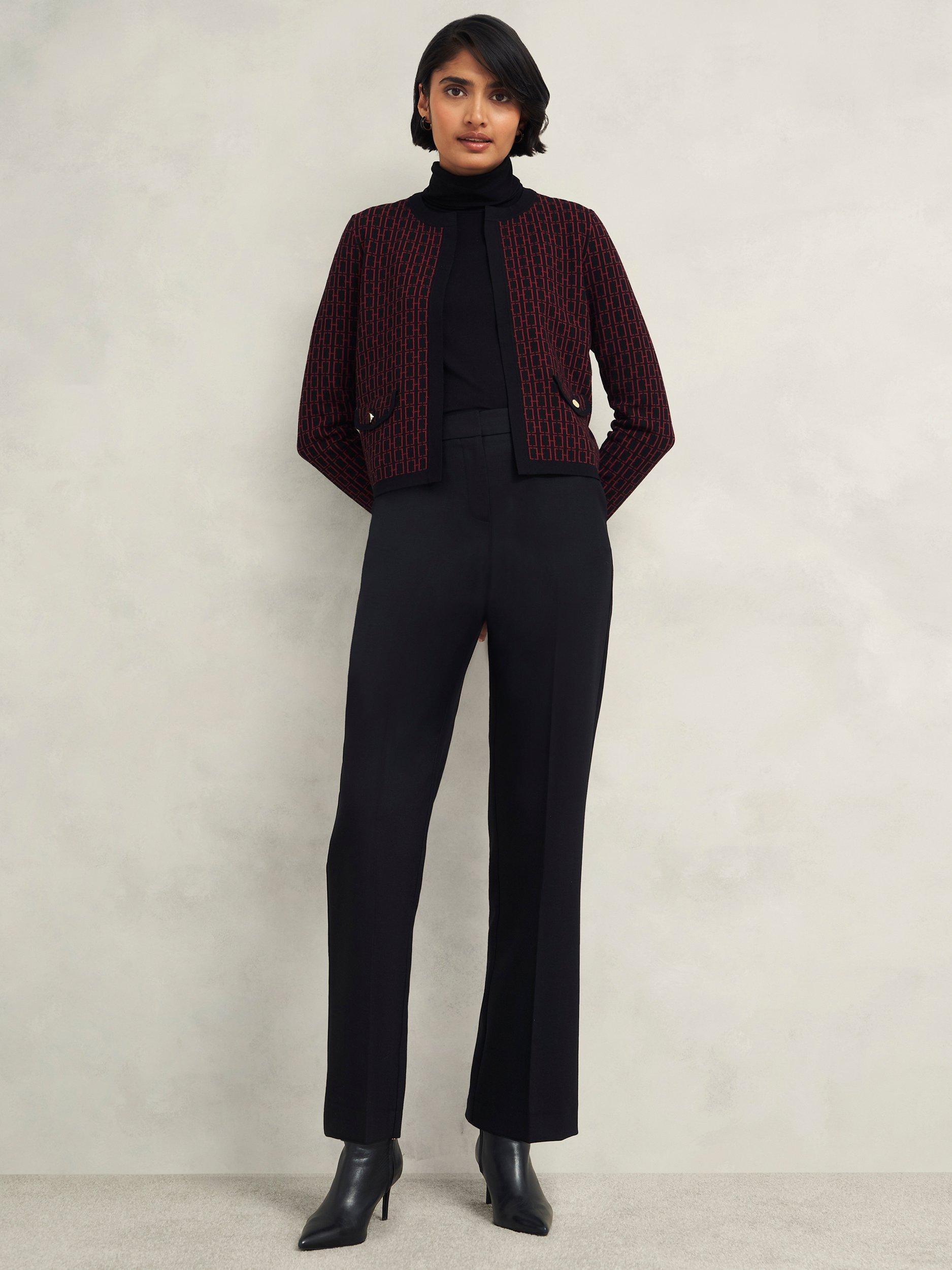 Product image 7 of 7, which shows Hobbs Perrie Knitted Jacket, Black/Rhubarb, XS