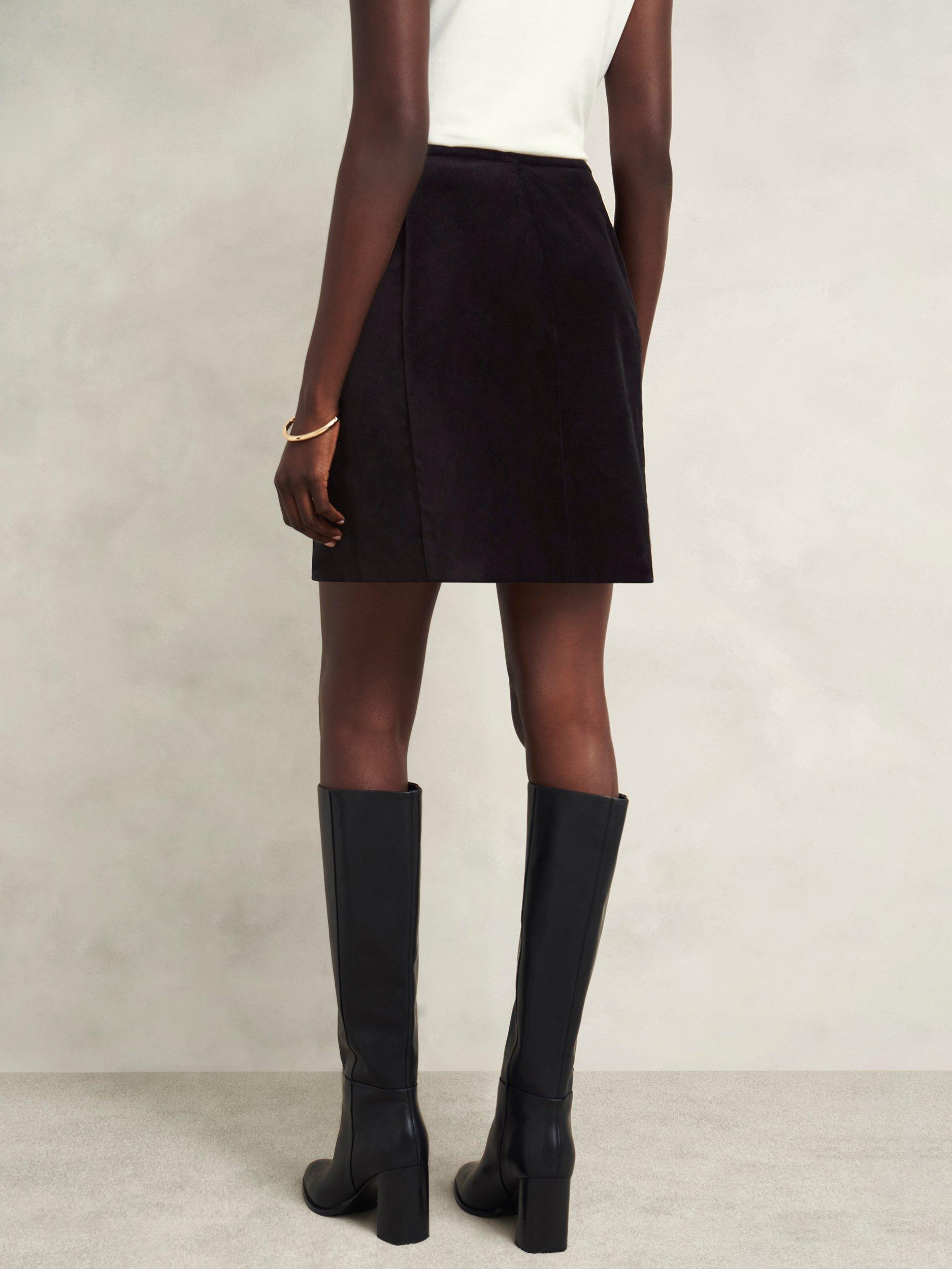 Product image 2 of 7, which shows Hobbs Izzy Velvet Mini Skirt, Black, 16
