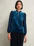 Hobbs Rosalie Velvet Blouse, Riverside Blue