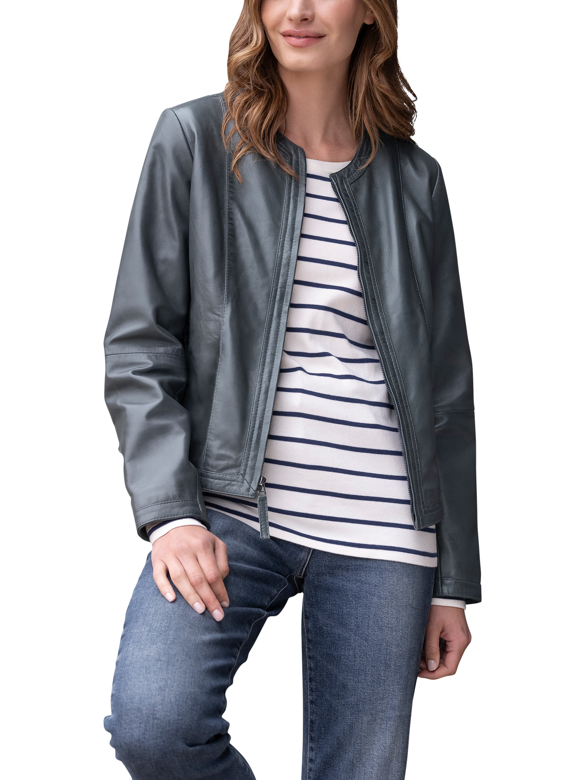 Celtic & Co. Collarless Leather Jacket, Grey