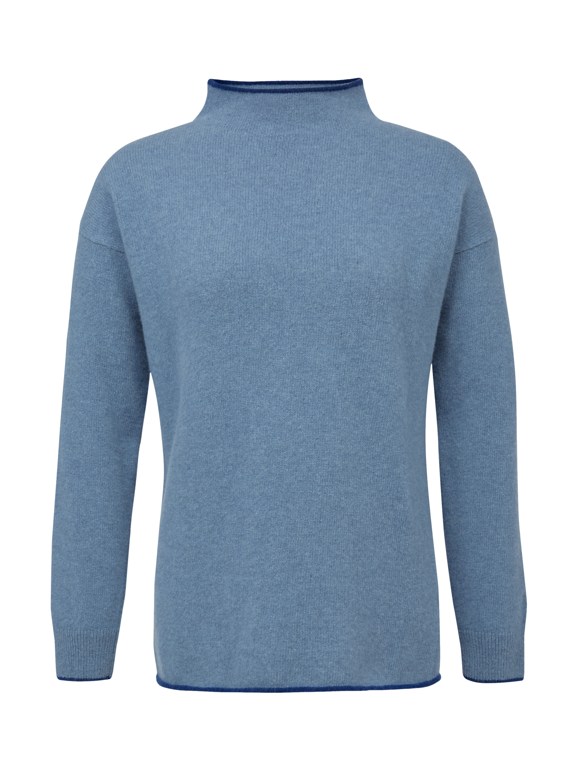 Product image 2 of 7, which shows Celtic & Co. Felted Funnel Neck Wool Jumper, Vintage Blue/Ink, XS