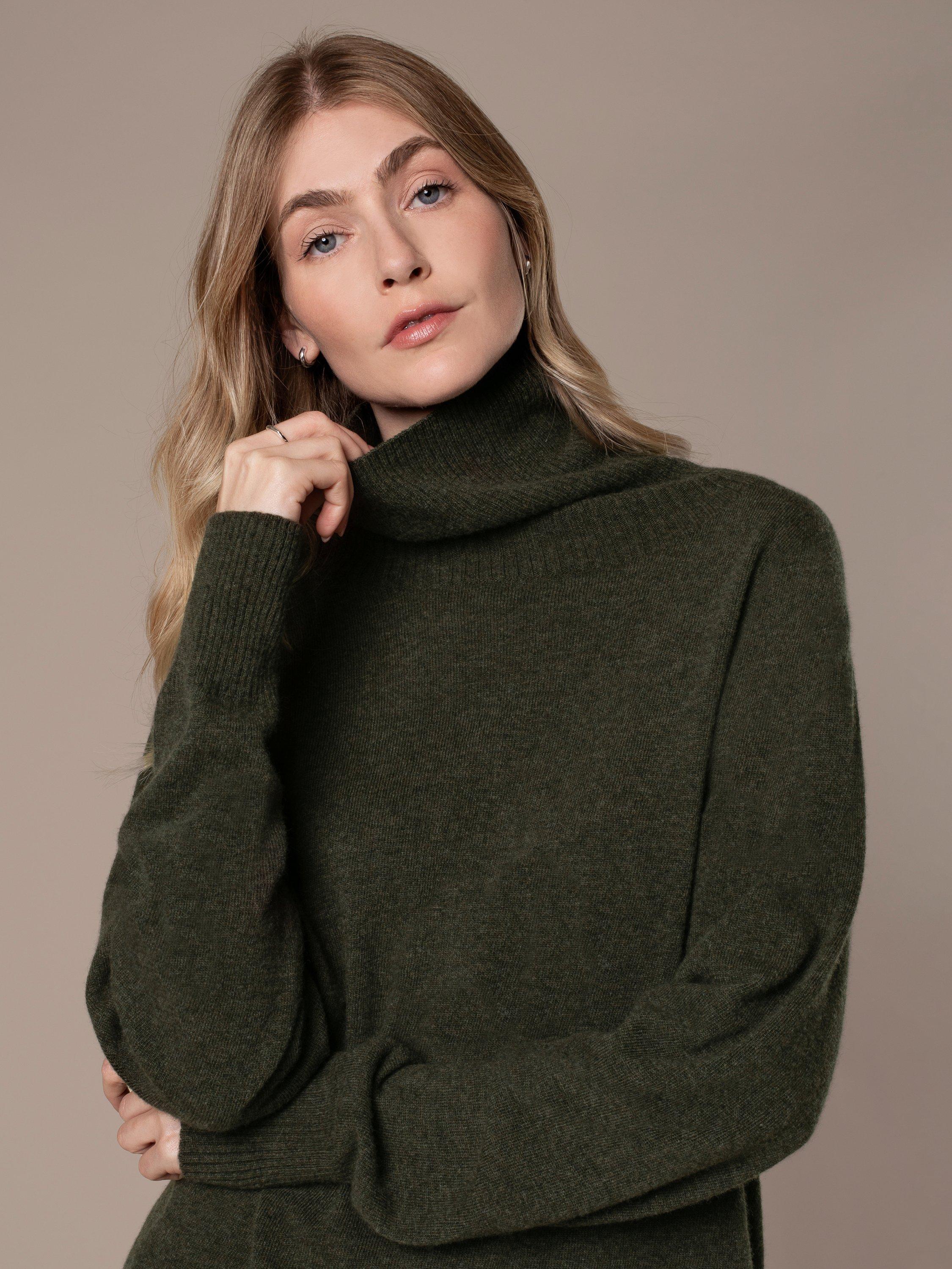 Product image 4 of 7, which shows Celtic & Co. Geelong Slouch Roll Neck Jumper, Olive, XS