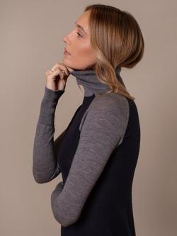 Celtic & Co. Colour Block Roll Neck Merino Wool Jumper, Navy/Grey - view 2, Navy/Grey
