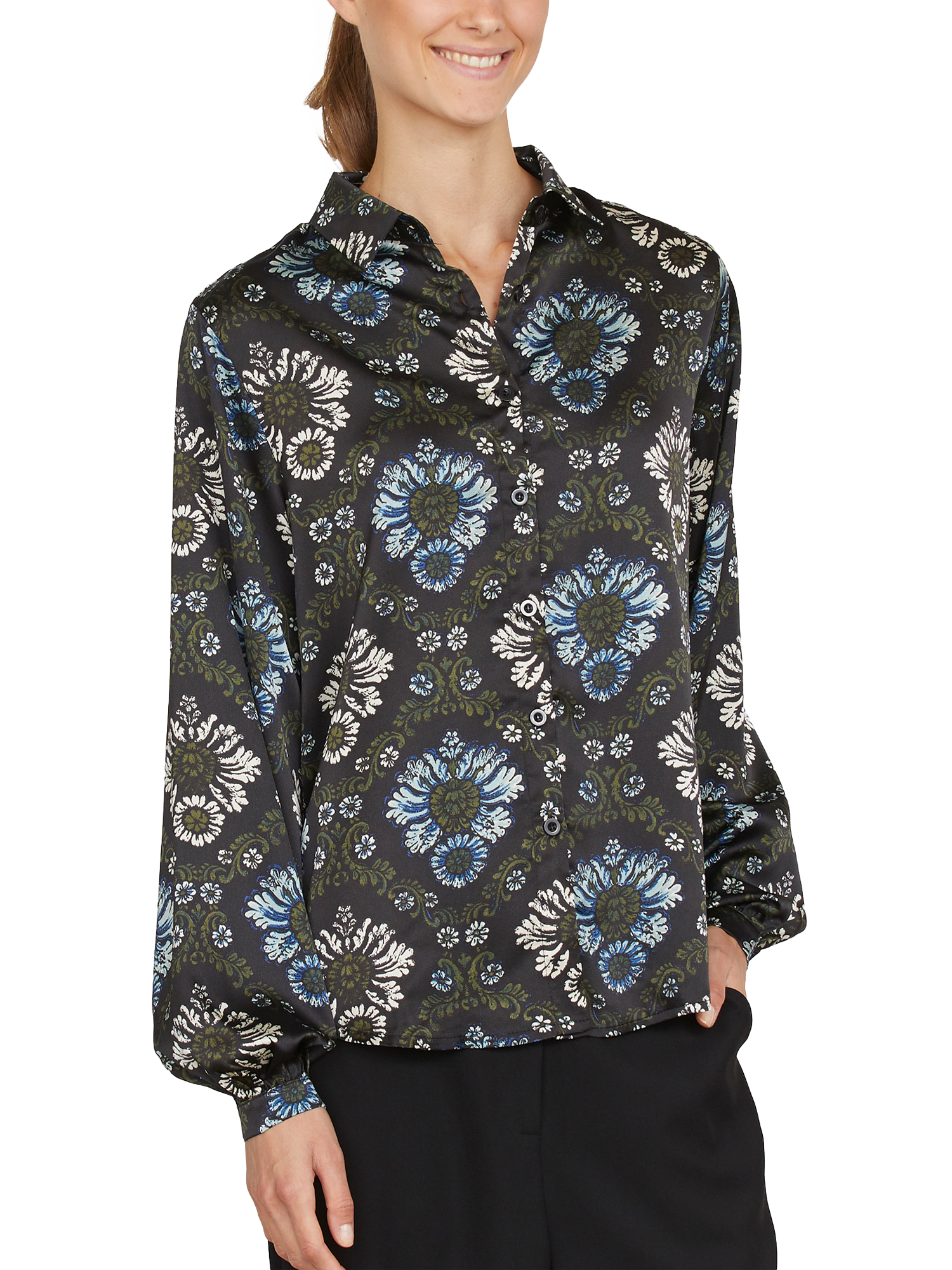 Sisters Point Gada Floral Long Sleeve Shirt, Black/Multi