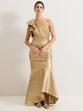 Phase Eight Deniz One Shoulder Jacquard Maxi Dress, Gold