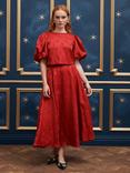 Sister Jane Charm Floral Jacquard Midi Skirt, Red