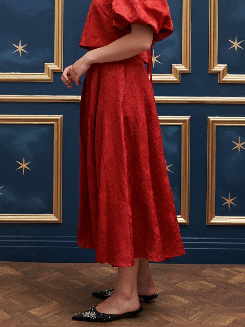 Product image 3 of 6, which shows Sister Jane Charm Floral Jacquard Midi Skirt, Red, 12