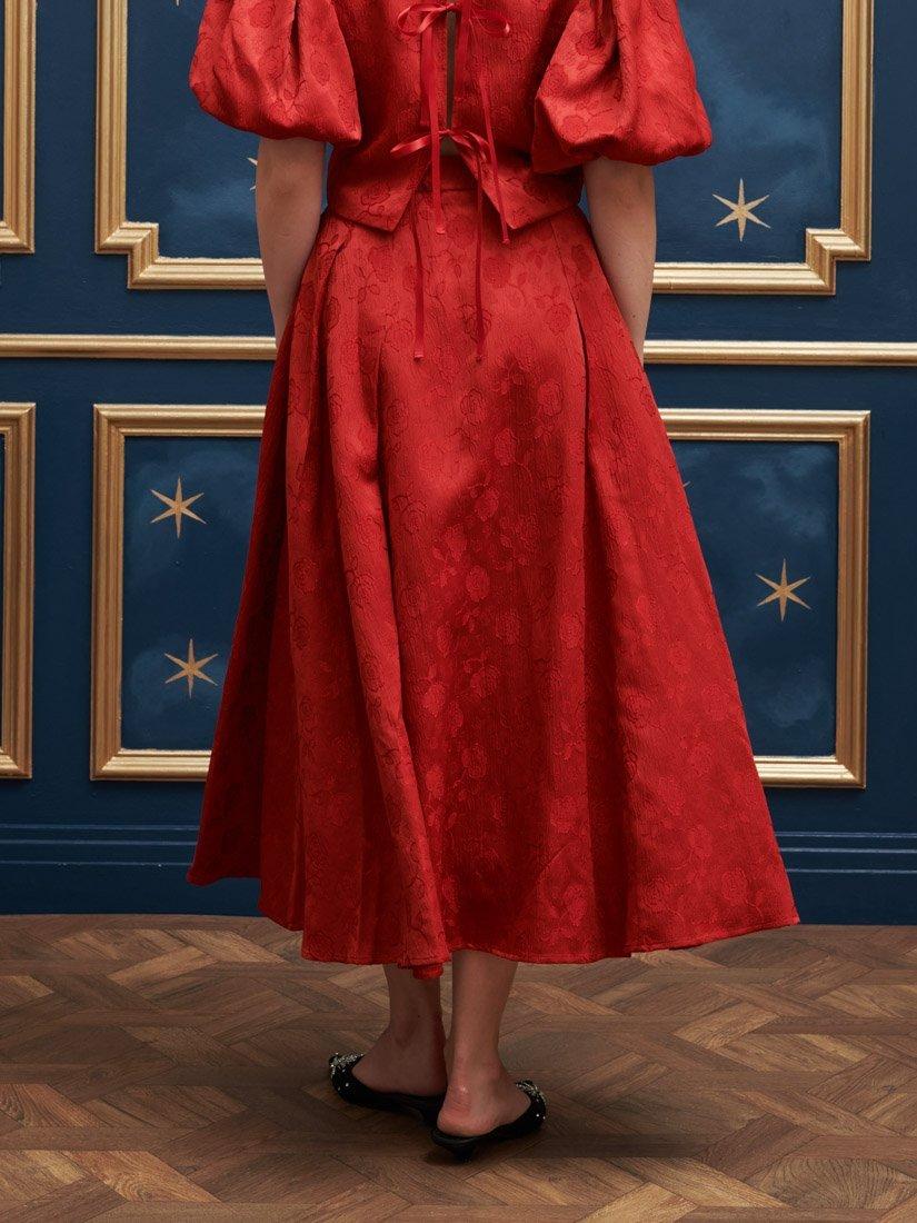 Product image 4 of 6, which shows Sister Jane Charm Floral Jacquard Midi Skirt, Red, 12