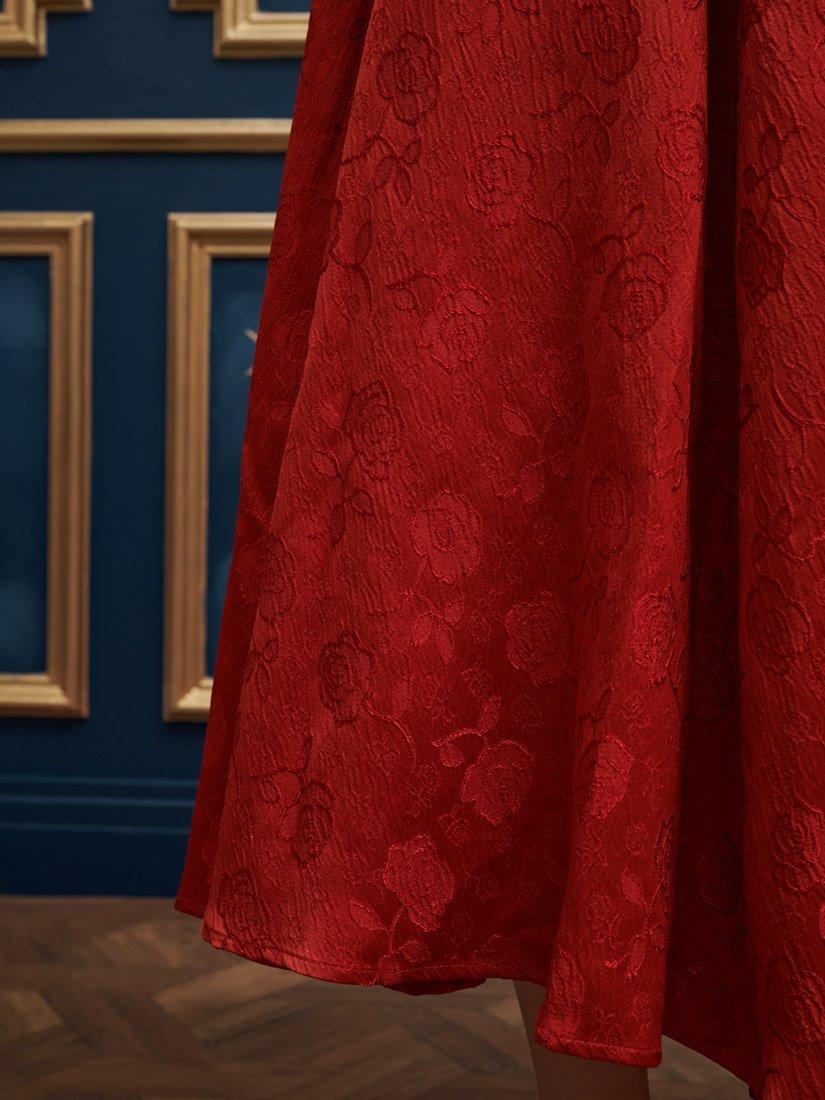Product image 6 of 6, which shows Sister Jane Charm Floral Jacquard Midi Skirt, Red, 12