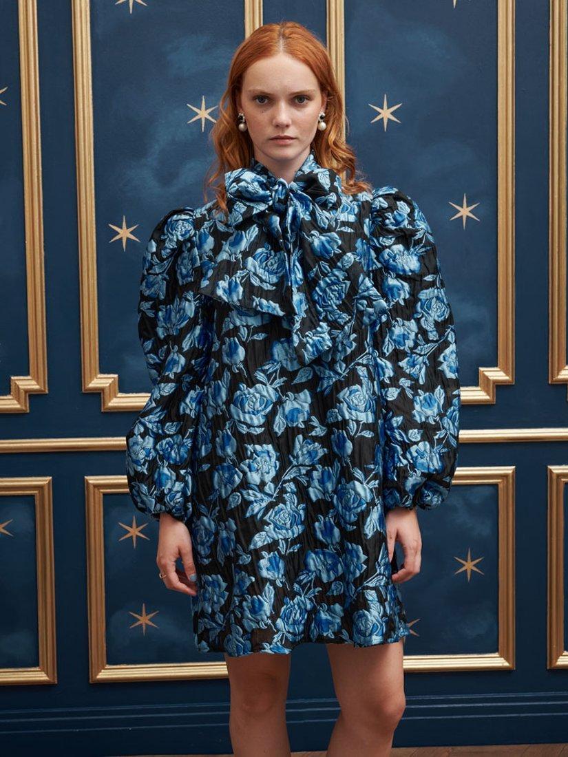 Sister Jane Fate Jacquard Bow Mini Dress Blue