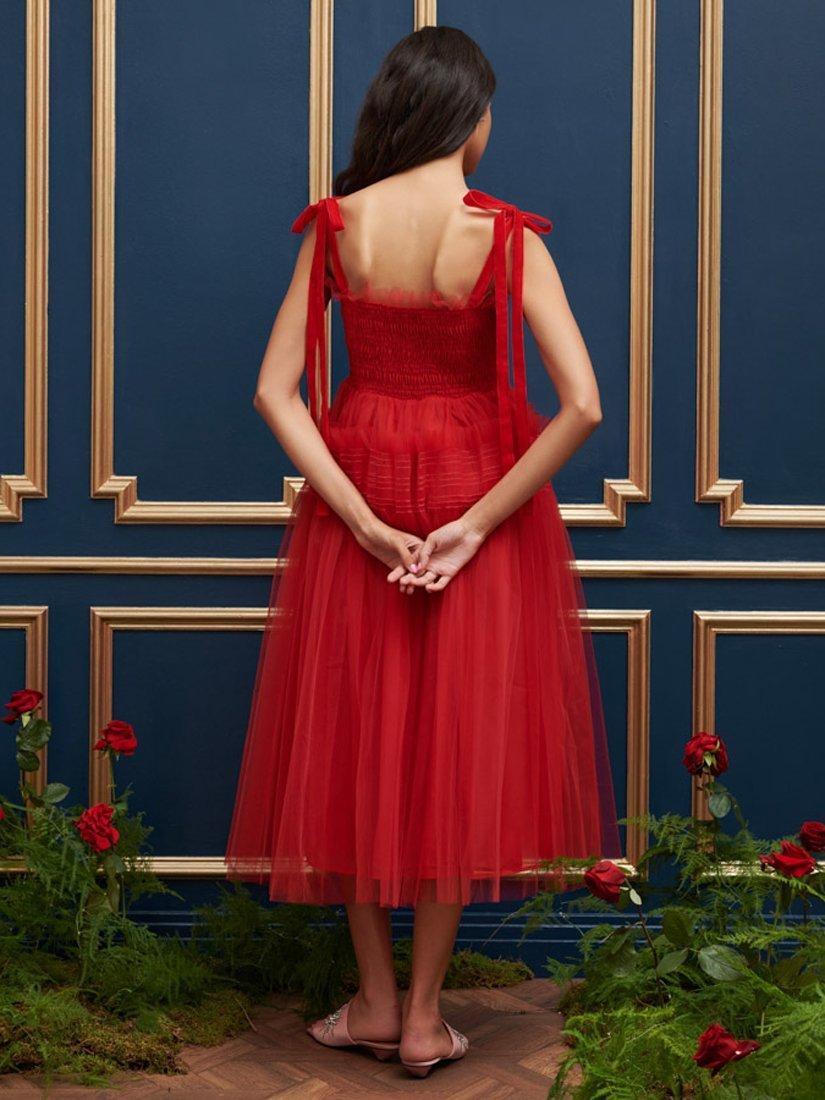 Red tulle midi dress outlet