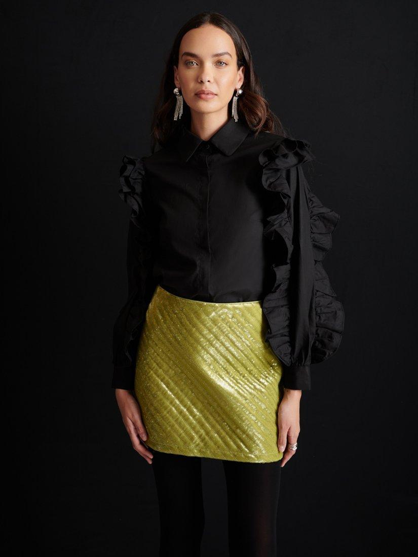 GHOSPELL Melissa Ruffled Shirt, Black