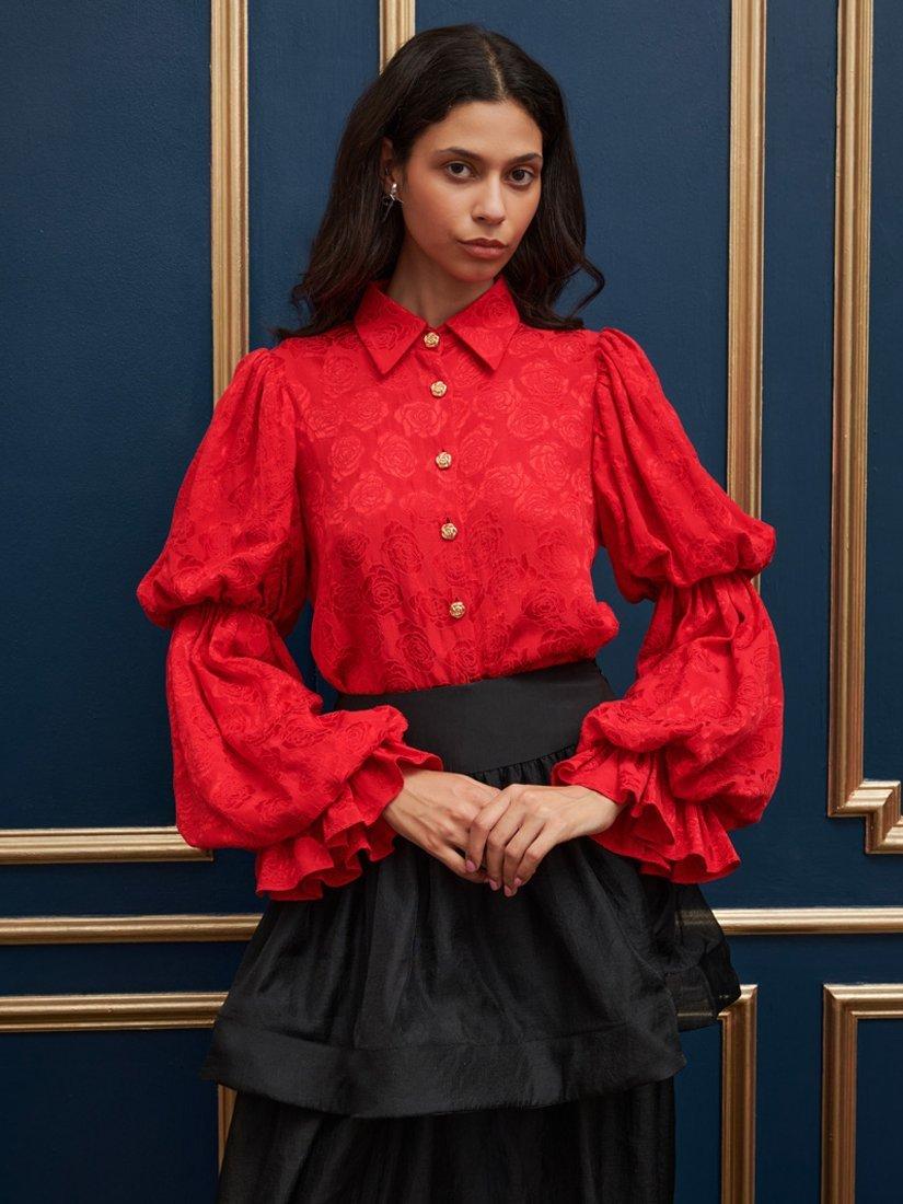Sister Jane Court Rose Jacquard Blouse, Red