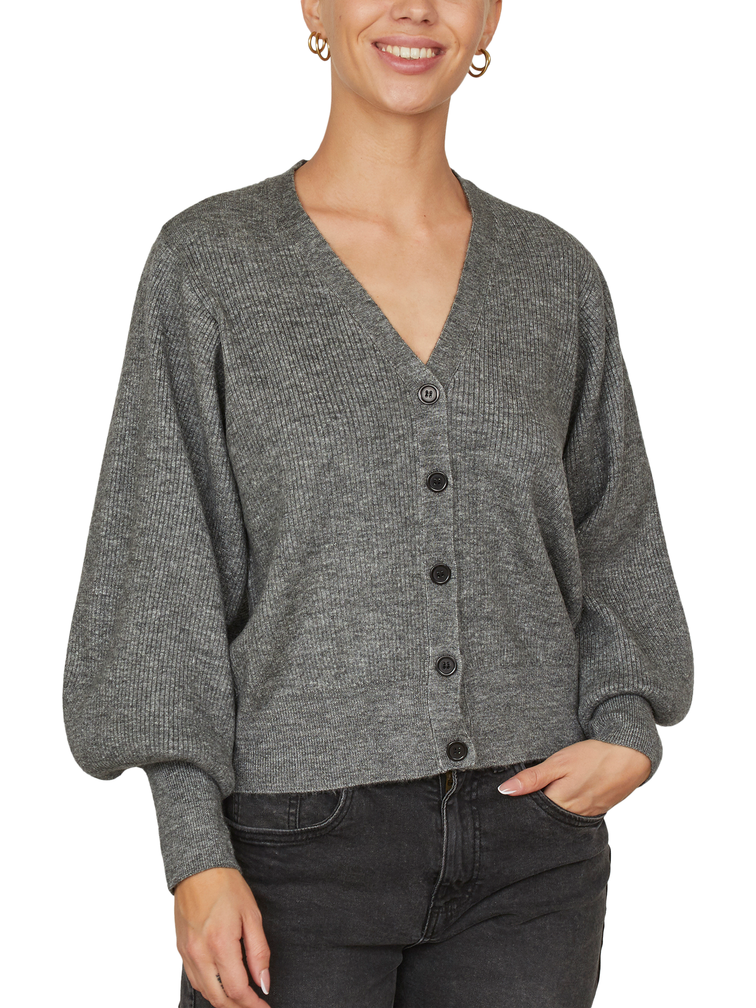 Product image 1 of 4, which shows Sisters Point Isea Knit Cardigan, Grey Melange, XS