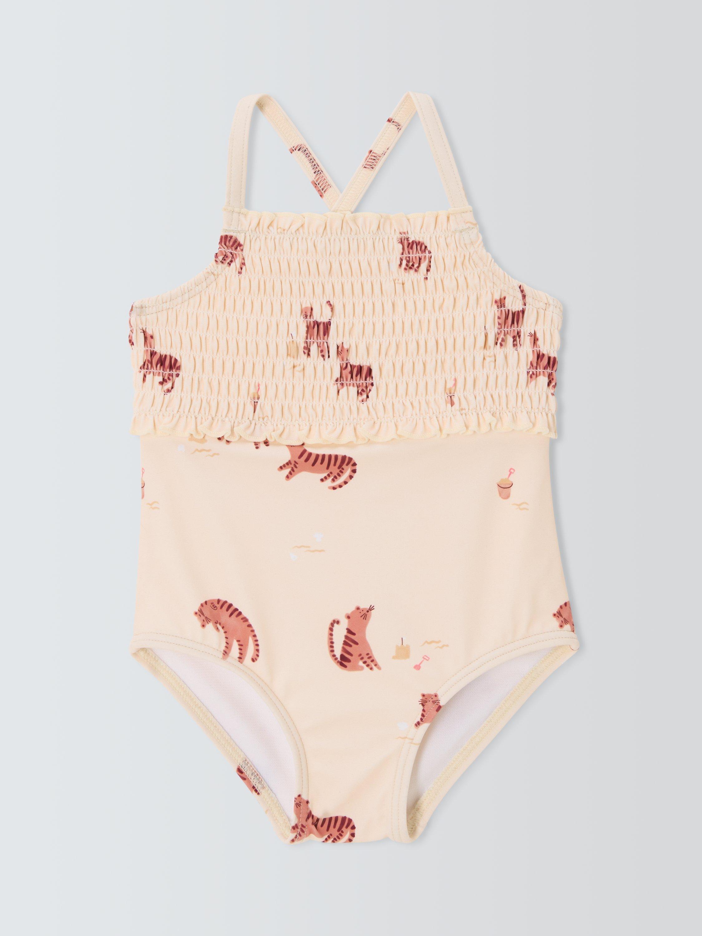 Product image 1 of 3, which shows John Lewis Baby Tiger Swimsuit, Cream, 3-6 months