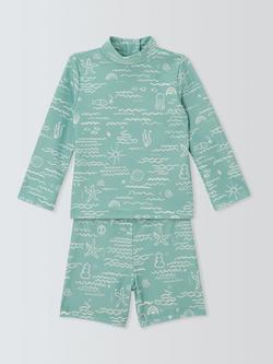 John Lewis Baby Underwater Rash Vest and Swim Shorts Set, Green, Green