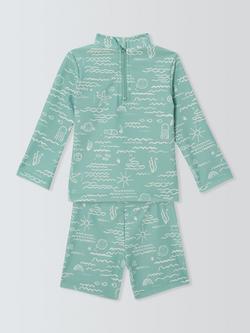 John Lewis Baby Underwater Rash Vest and Swim Shorts Set, Green - view 2, Green