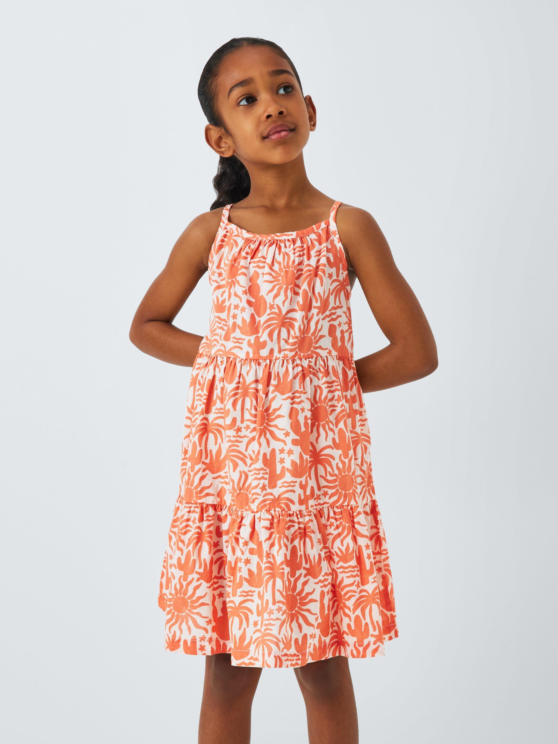 Product image 1 of 7, which shows John Lewis Kids' Desert Beach Dress, Orange, 2 years