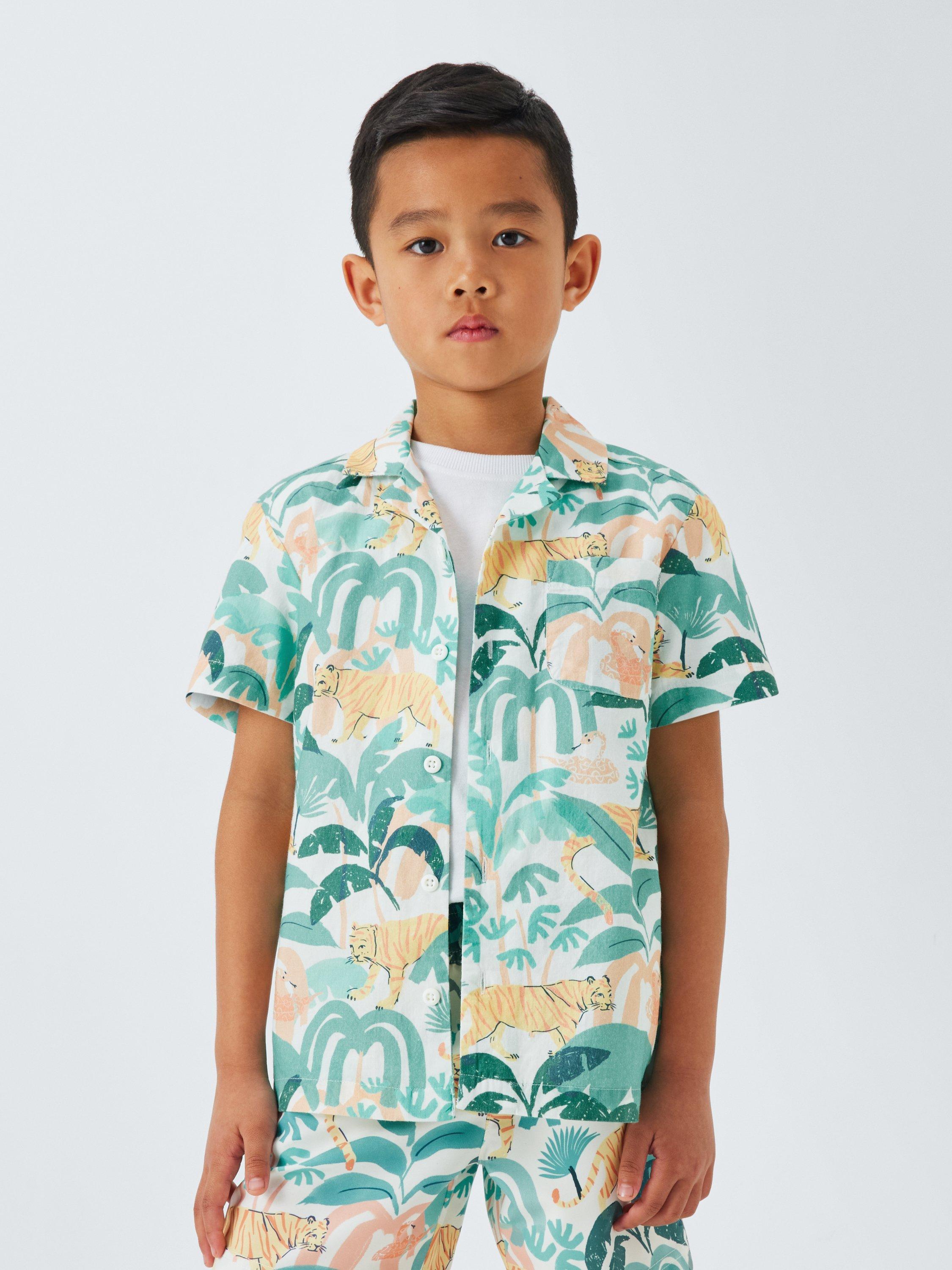 Product image 1 of 9, which shows John Lewis Kids' Jungle Tiger Shirt Sleeve Shirt, Multi, 2 years
