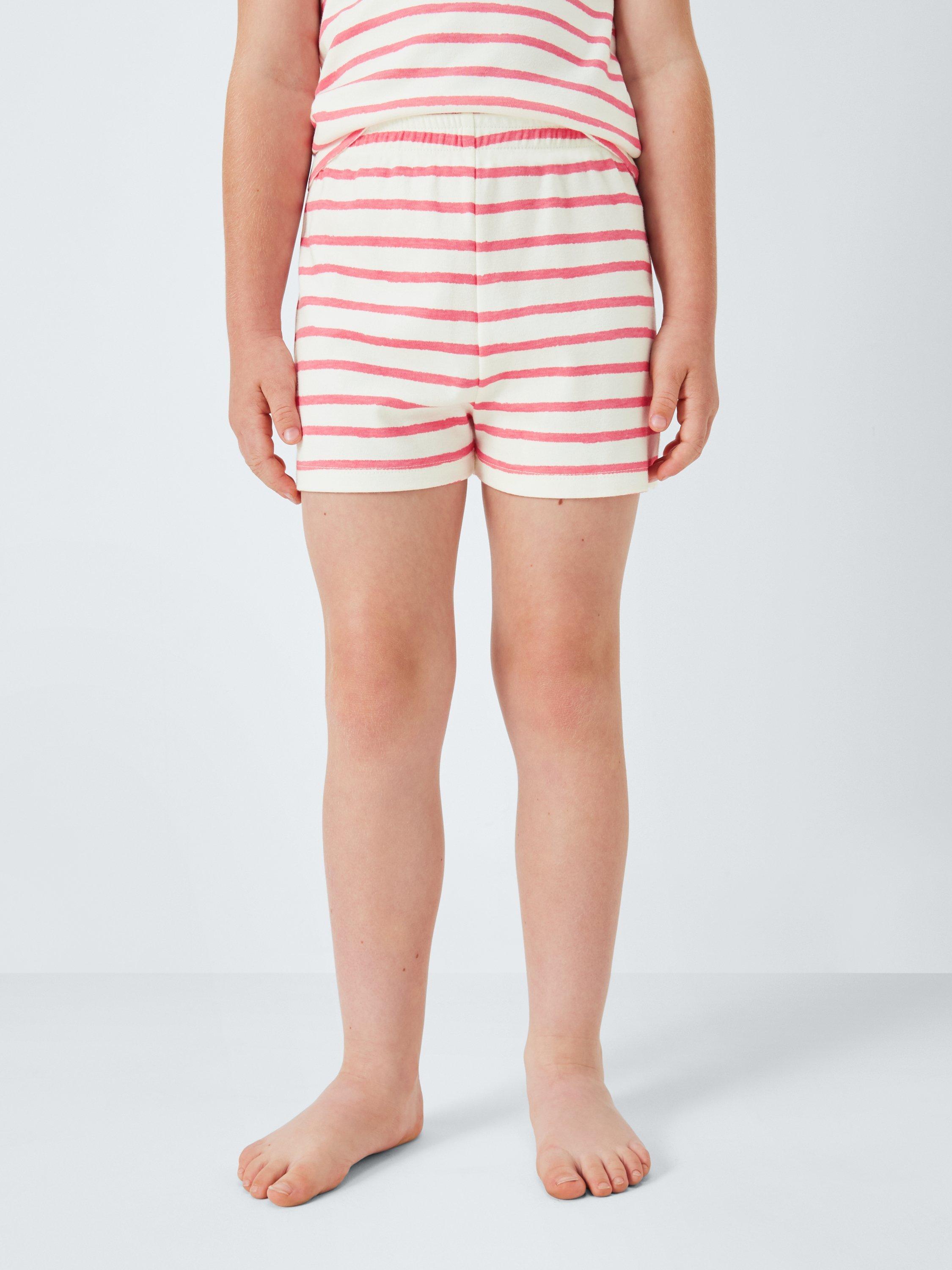 Product image 1 of 7, which shows John Lewis Kids' Ink Mix-And-Match Stripe Pyjama Shorts, Pink, 5 years