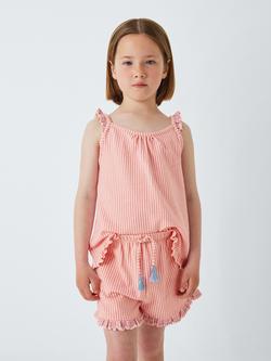 John Lewis Kids' Seersucker Embroidery Pyjama Shorts Set, Pink, Pink