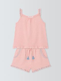 John Lewis Kids' Seersucker Embroidery Pyjama Shorts Set, Pink - view 2, Pink