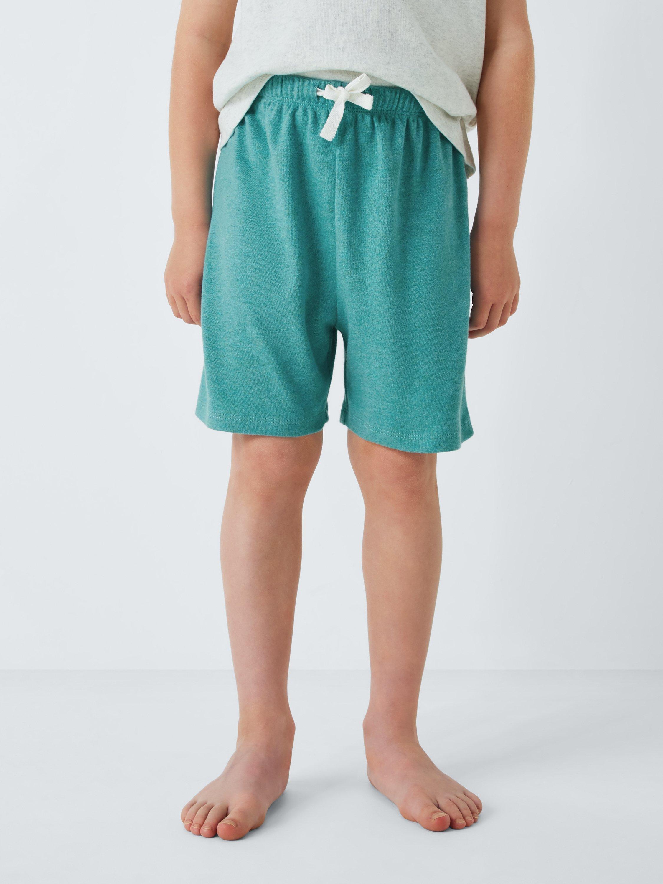 Product image 1 of 7, which shows John Lewis Kids' Mix-And-Match Longline Pyjama Shorts, Teal, 5 years