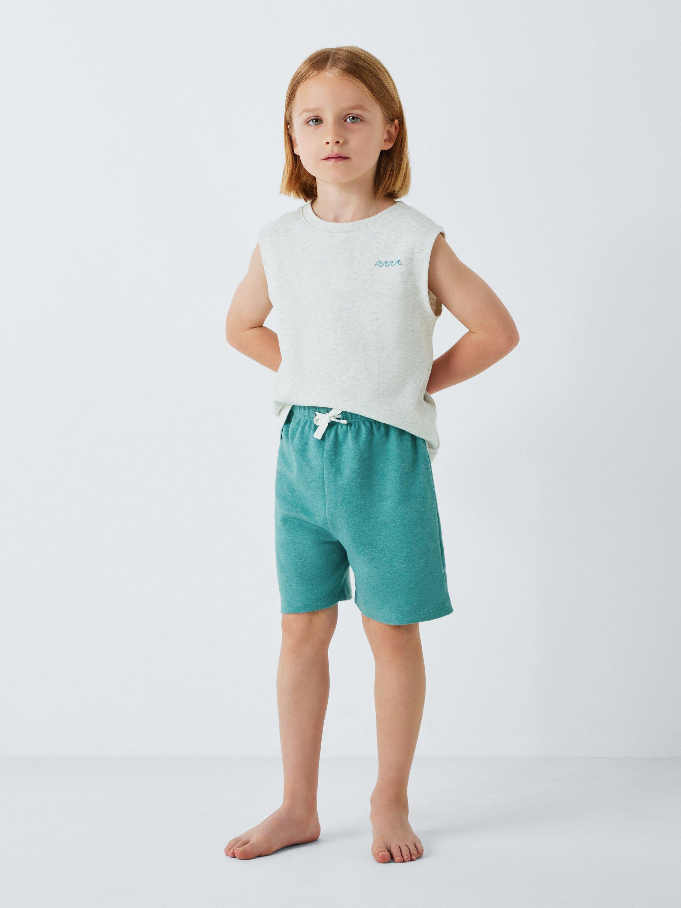 Product image 2 of 7, which shows John Lewis Kids' Mix-And-Match Longline Pyjama Shorts, Teal, 5 years