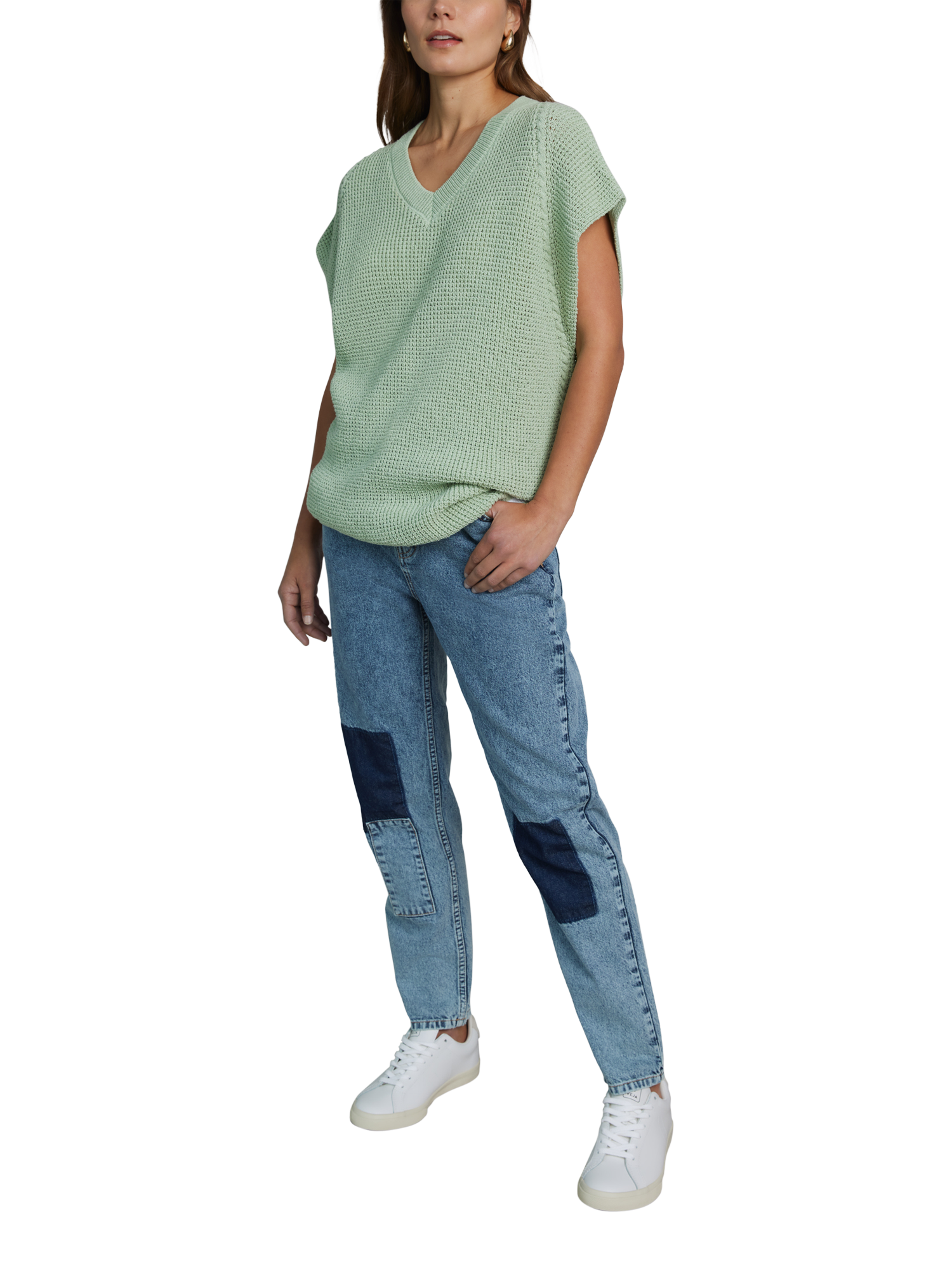 Product image 2 of 6, which shows Hay Life Unisex Knitted Tank Jumper, Light Green, XS