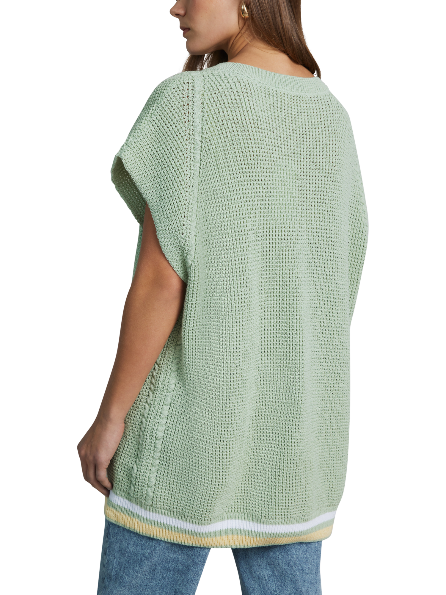 Product image 3 of 6, which shows Hay Life Unisex Knitted Tank Jumper, Light Green, XS