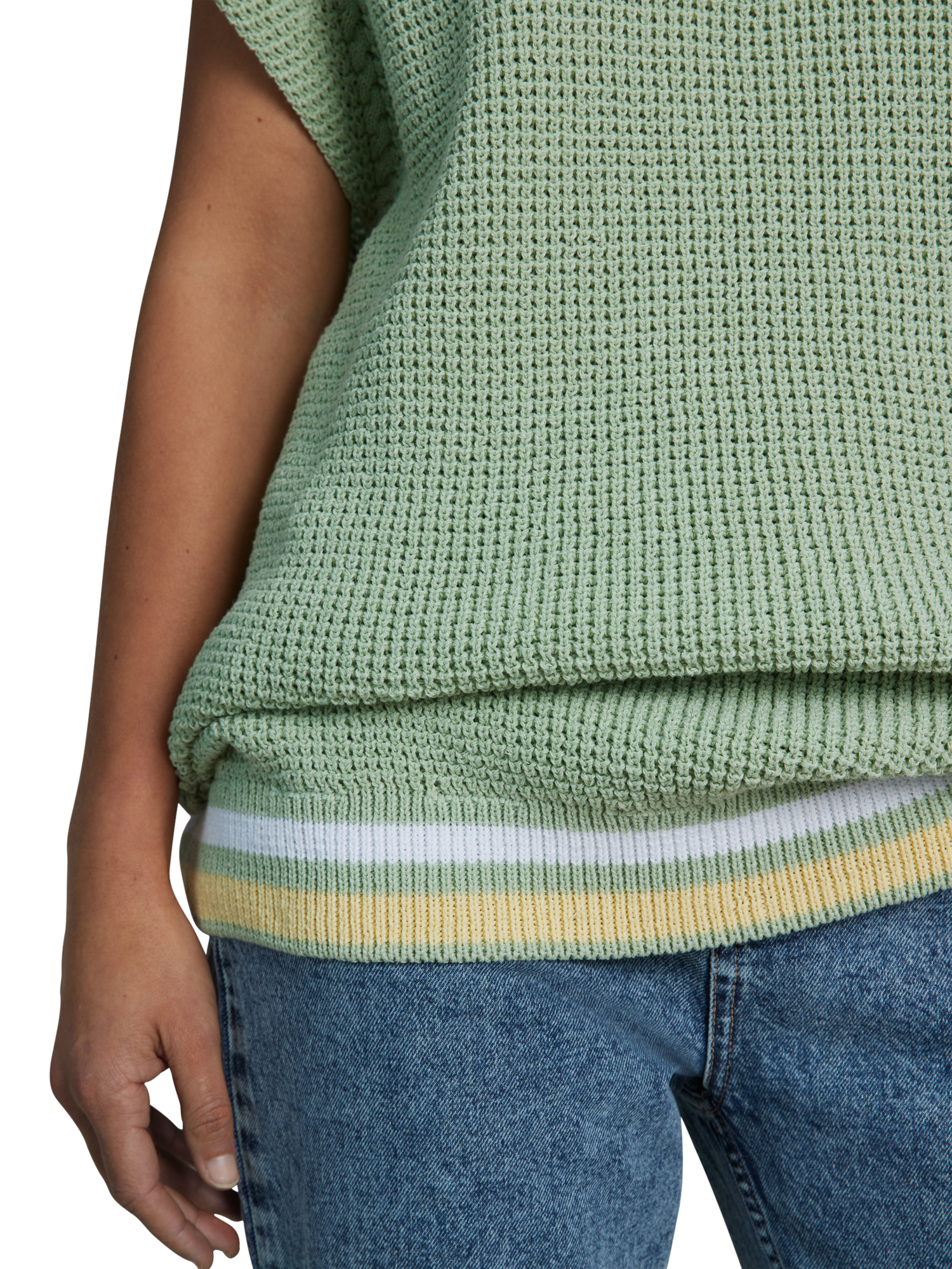 Product image 4 of 6, which shows Hay Life Unisex Knitted Tank Jumper, Light Green, XS