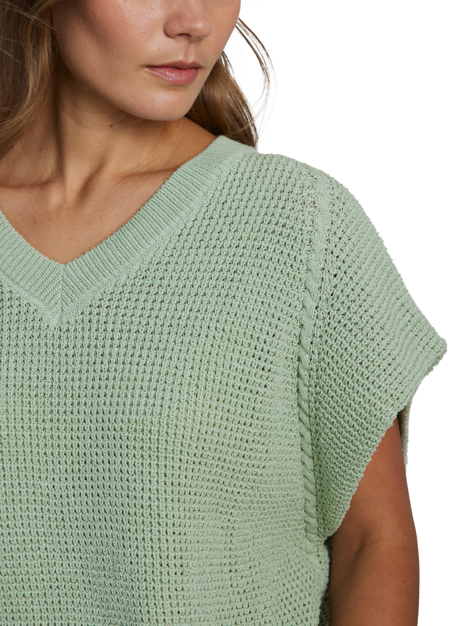 Product image 5 of 6, which shows Hay Life Unisex Knitted Tank Jumper, Light Green, XS