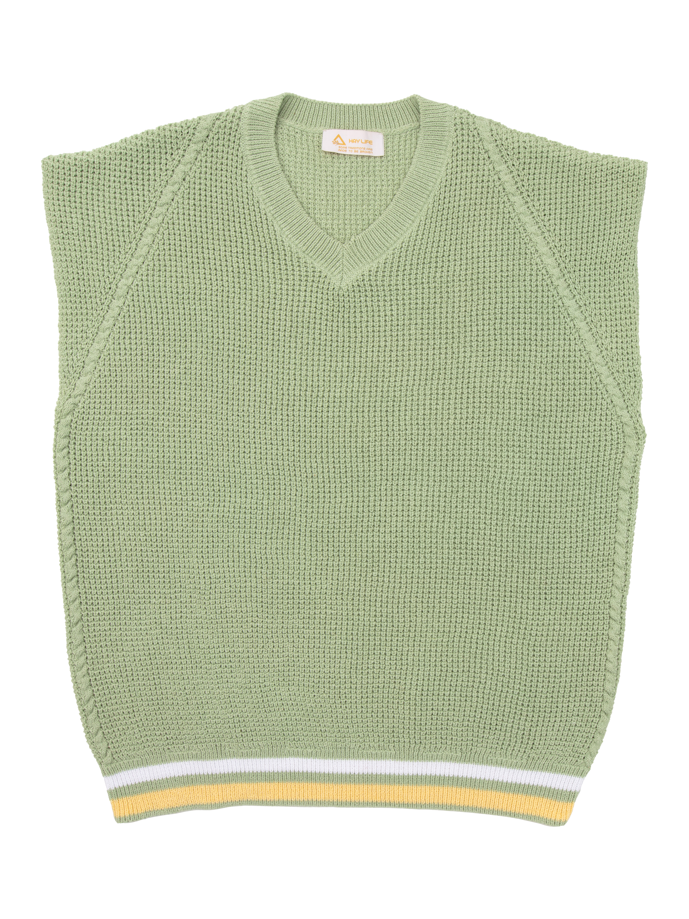 Product image 6 of 6, which shows Hay Life Unisex Knitted Tank Jumper, Light Green, XS