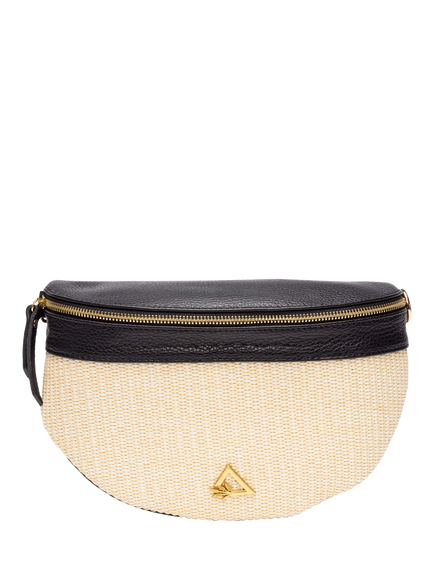 Hay Life x Ellie Beaumont Straw Sling Bag, Natural/Black, Natural/Black