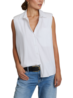 Hay Life Sleeveless Padded Shoulders Shirt, White, White