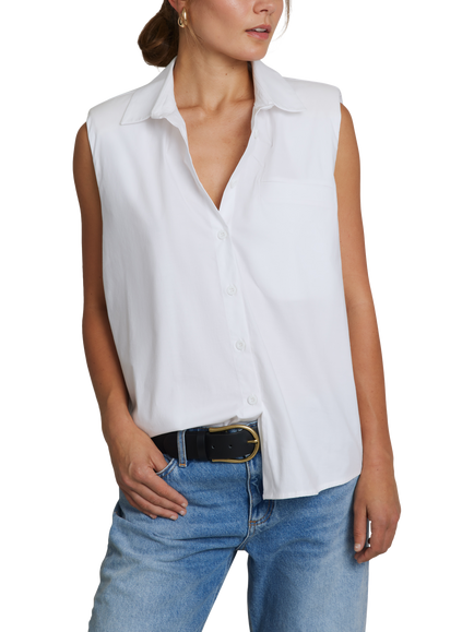 Hay Life Sleeveless Padded Shoulders Shirt, White, White