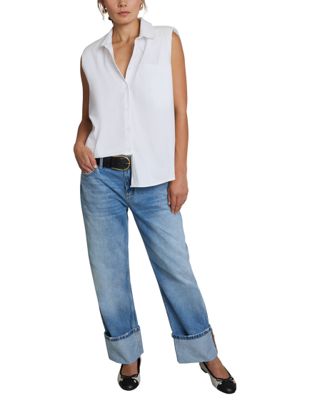 Hay Life Sleeveless Padded Shoulders Shirt, White - view 2, White
