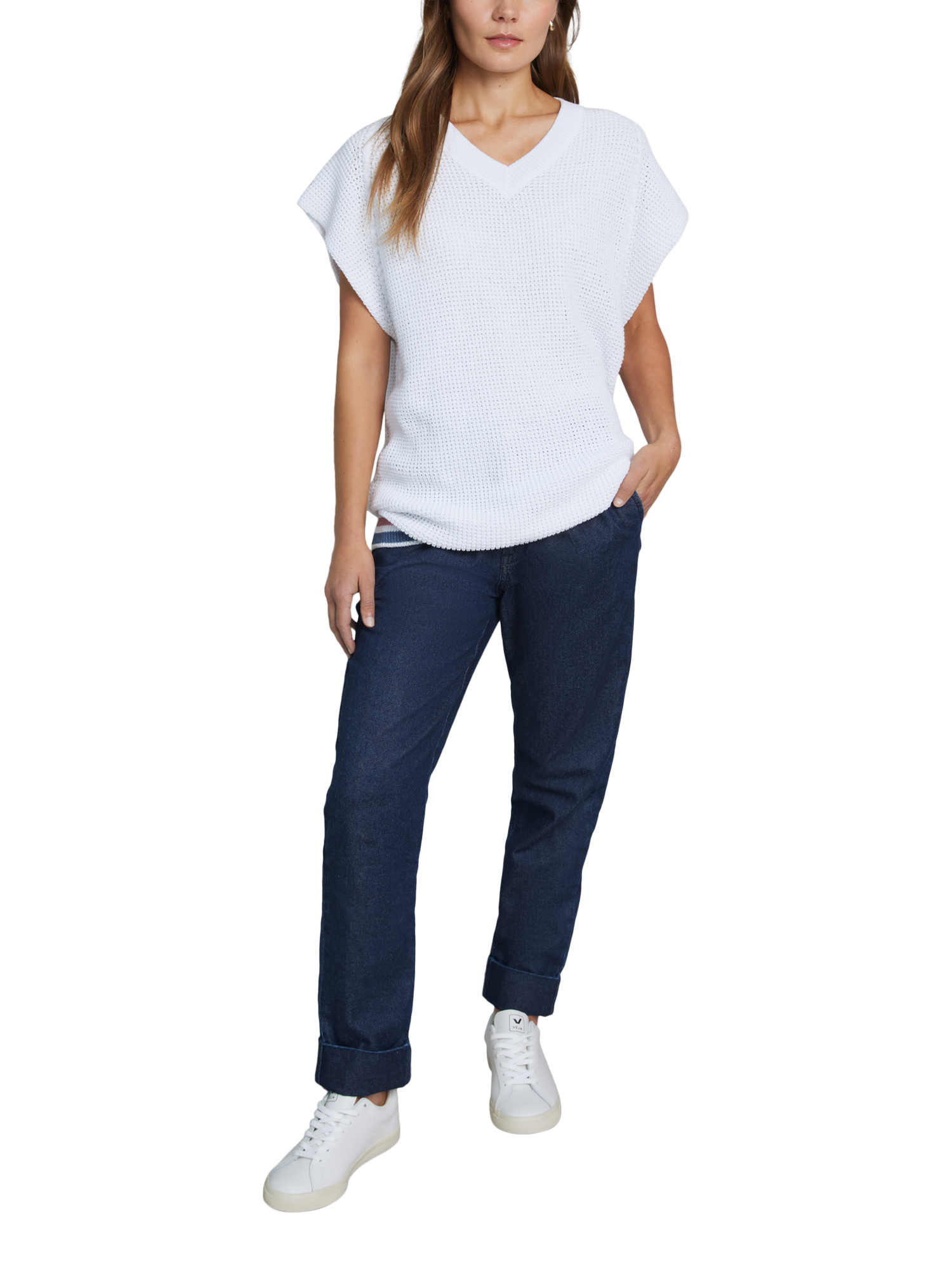 Product image 2 of 6, which shows Hay Life Unisex Knitted Tank Jumper, White, XS