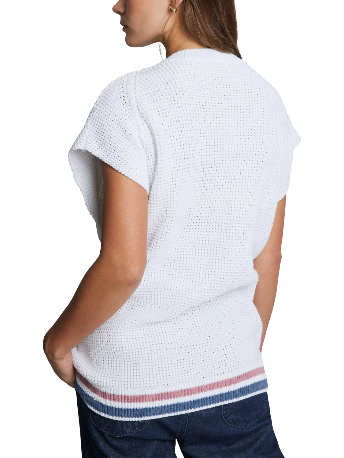 Product image 3 of 6, which shows Hay Life Unisex Knitted Tank Jumper, White, XS