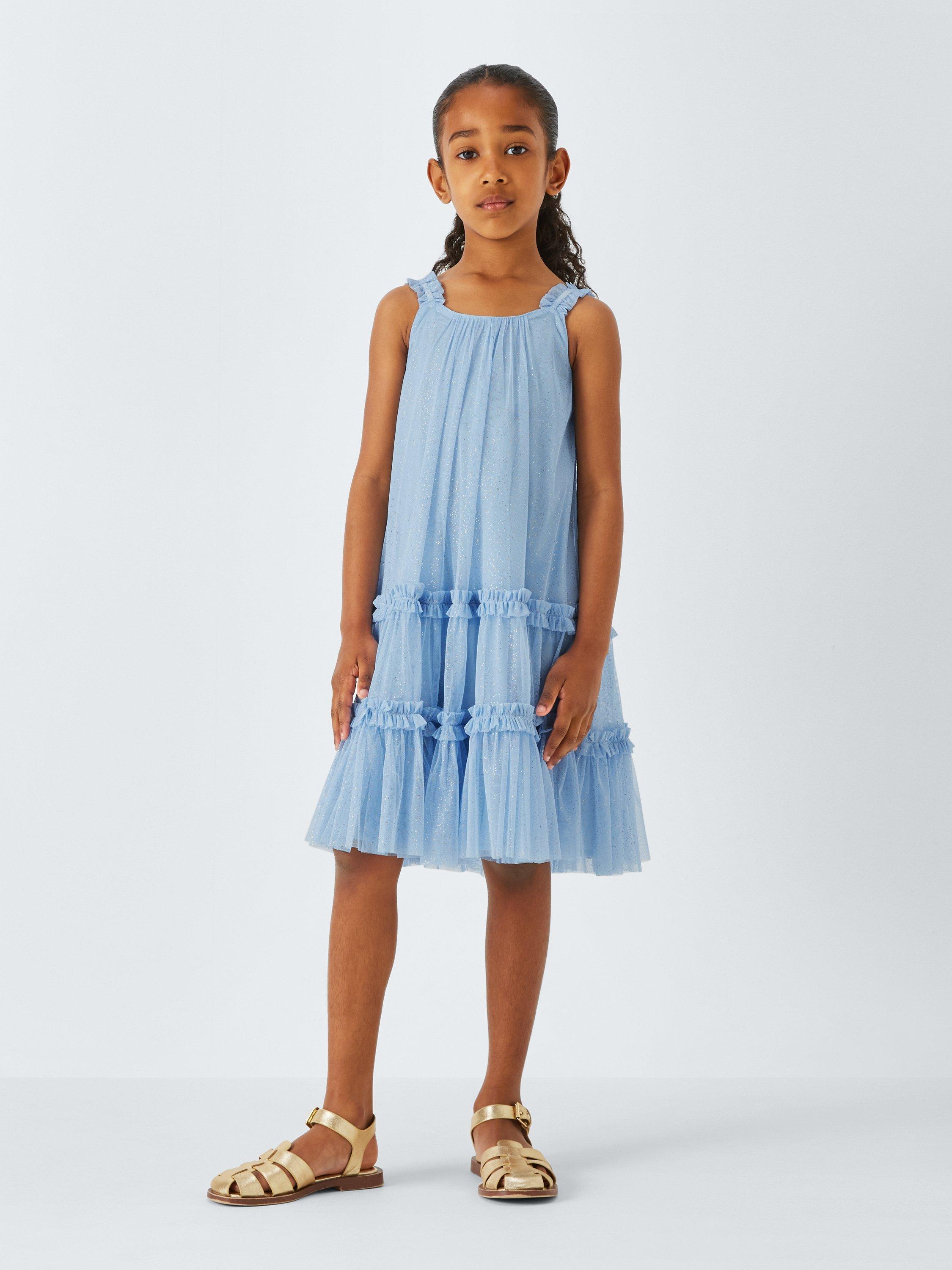 Product image 2 of 7, which shows John Lewis Kids' Mesh Tiered Dress, Blue, 6 years