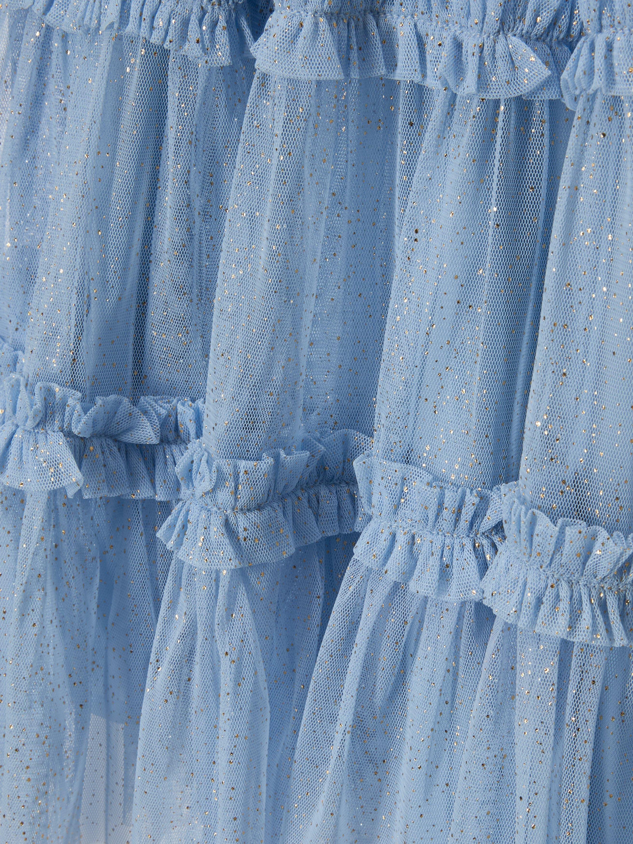 Product image 6 of 7, which shows John Lewis Kids' Mesh Tiered Dress, Blue, 6 years