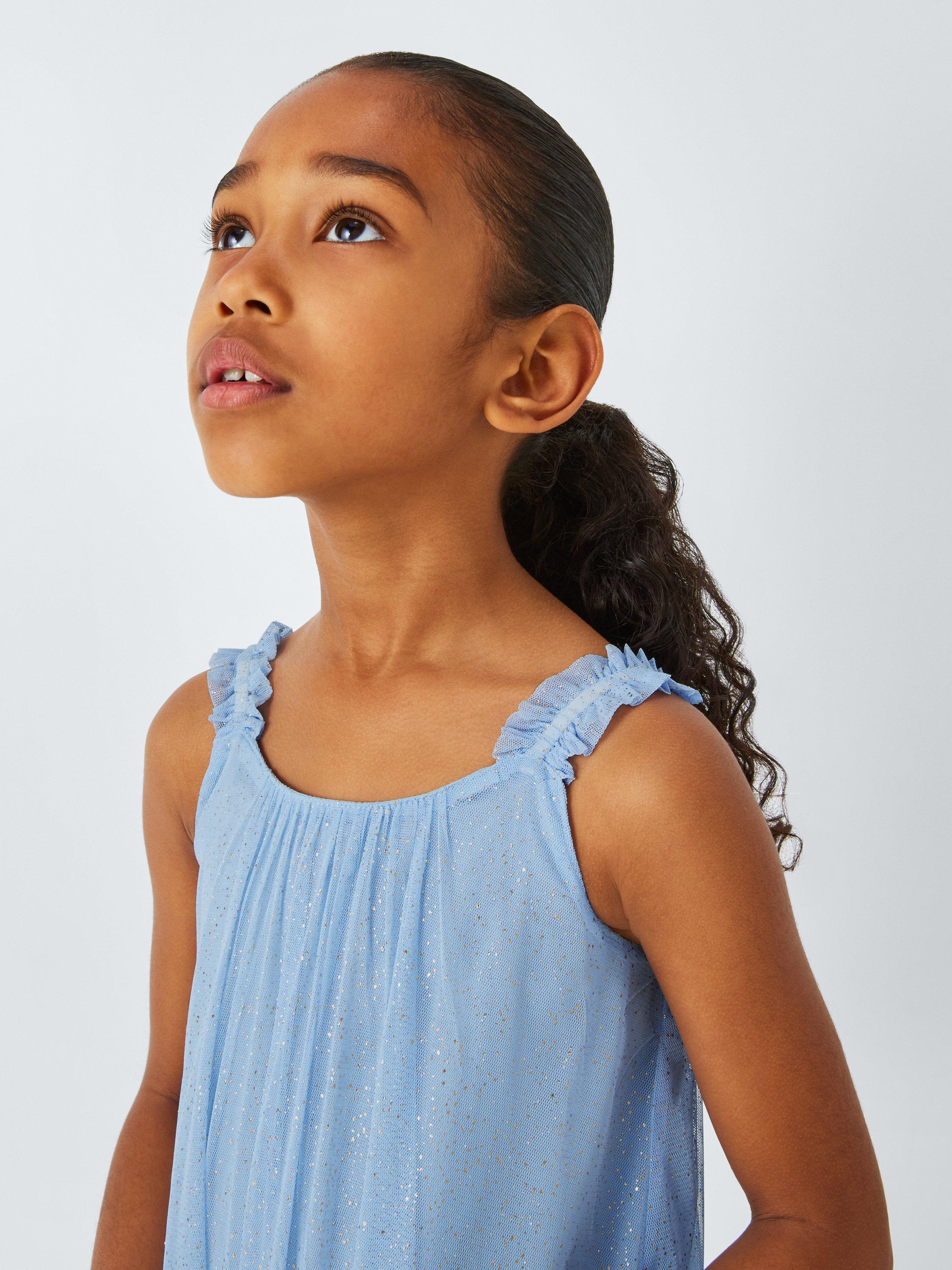 Product image 4 of 7, which shows John Lewis Kids' Mesh Tiered Dress, Blue, 6 years