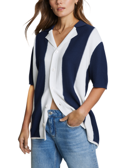 Hay Life Unisex Knitted Striped Shirt, Navy/White - view 2, Navy/White