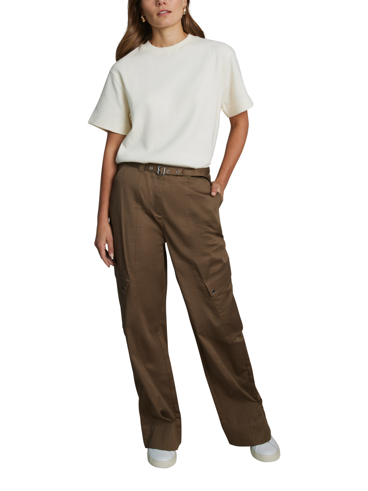 Product image 1 of 8, which shows Hay Life Unisex Boxy Waffle T-Shirt, Off White, XS