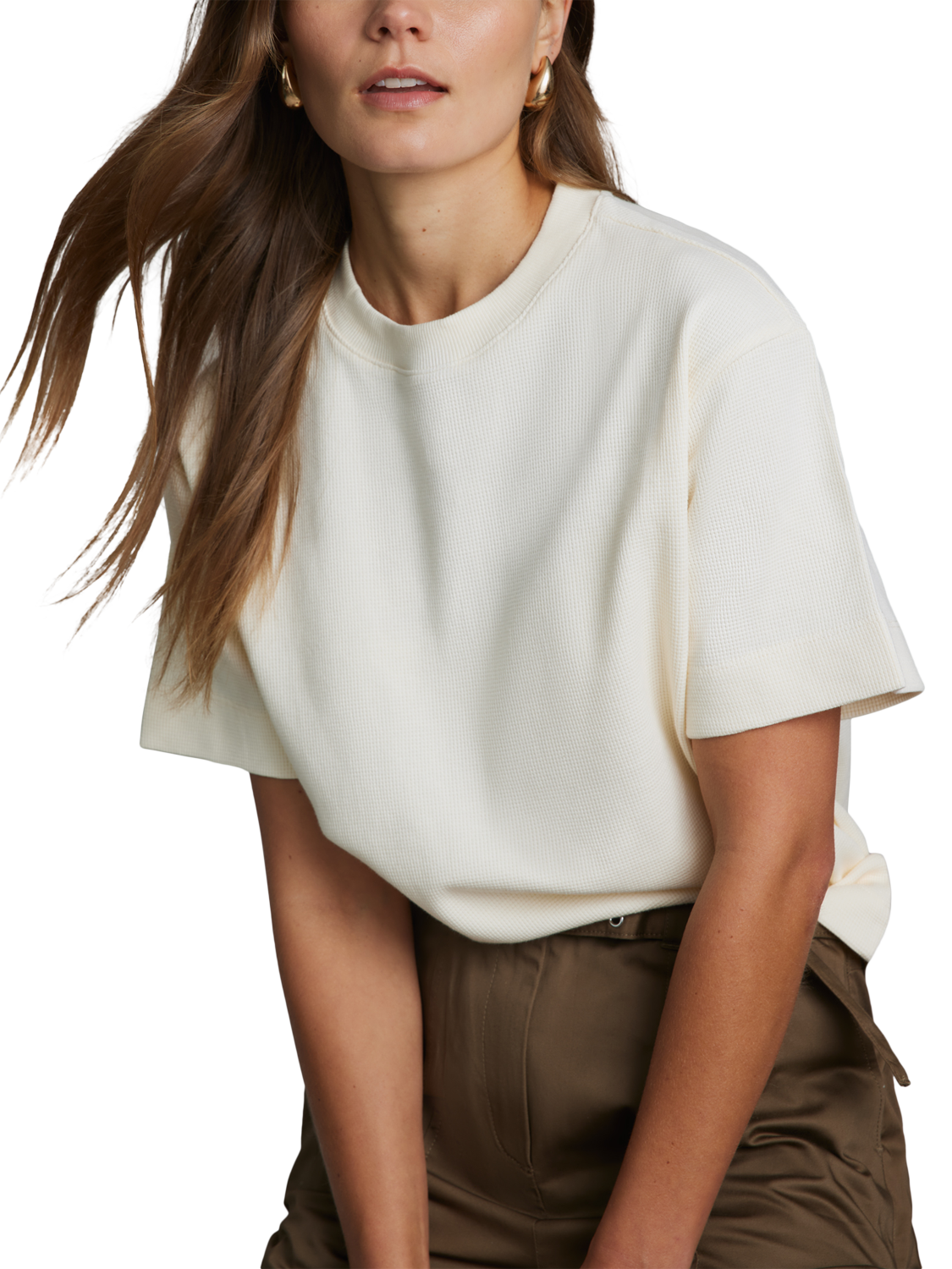 Product image 6 of 8, which shows Hay Life Unisex Boxy Waffle T-Shirt, Off White, XS